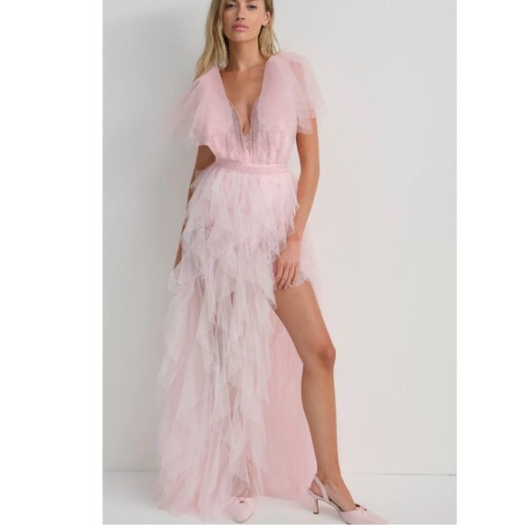 NWT FOR LOVE AND LEMONS MAXINE PINK TULLE MAXI GOWN DRESS SIZE XL - Picture 1 of 12